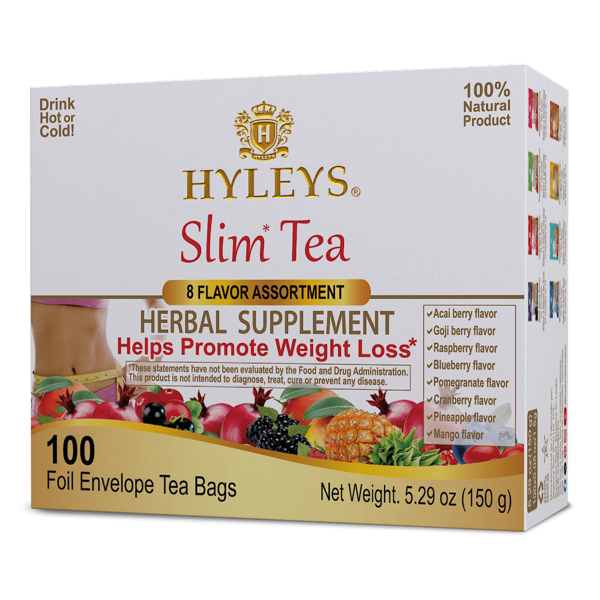 Hyleys Slim Tea 9 Flavor Assortment - Weight Loss Cleanse Detox - 100 Tea Bags